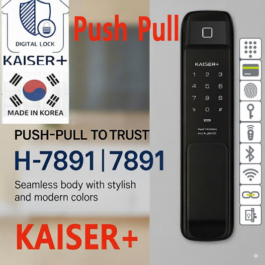 [Push-Pull Lock] H7891XKK  – Premium Digital Push-Pull Door Lock | Smart Door Lock with PIN, RFID, Fingerprint, Emergency Key | Luxury Made in Korea Smart Lock | Motise, Remote Control, Wi-Fi & BLE IoT Options
