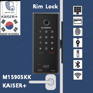 [ Rim Lock-Horizontal ] [KAISER+]M1590SKK Horizontal Rim Lock, Digital Door Lock, Smart Door Lock, PIN Code, RF Card, Fingerprint, Emergency Key, Remote, BLE, Wi-Fi, SYNC, Main Wooden Door in SG, Security Lock