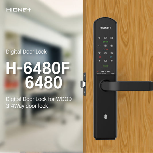 [Room Door Lock] HIONE PLUS H6480 / H6480F | Wooden & Room Door | PIN, Card, Fingerprint, Emergency Key | Remote, IoT, BLE, WiFi, Bluetooth | No-Drill Smart Door Lock