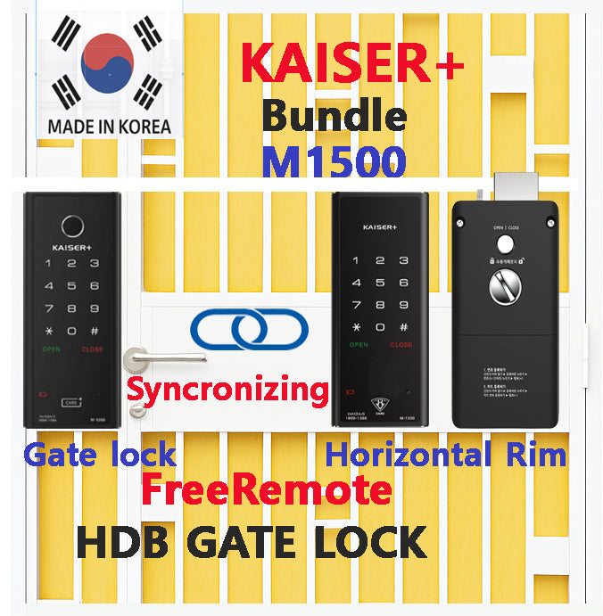[HDB Gate Lock Bundle] M1593GNK Gate Lock + Horizontal Rim Lock (M1500SNK) Optional Wi-Fi | Made in Korea