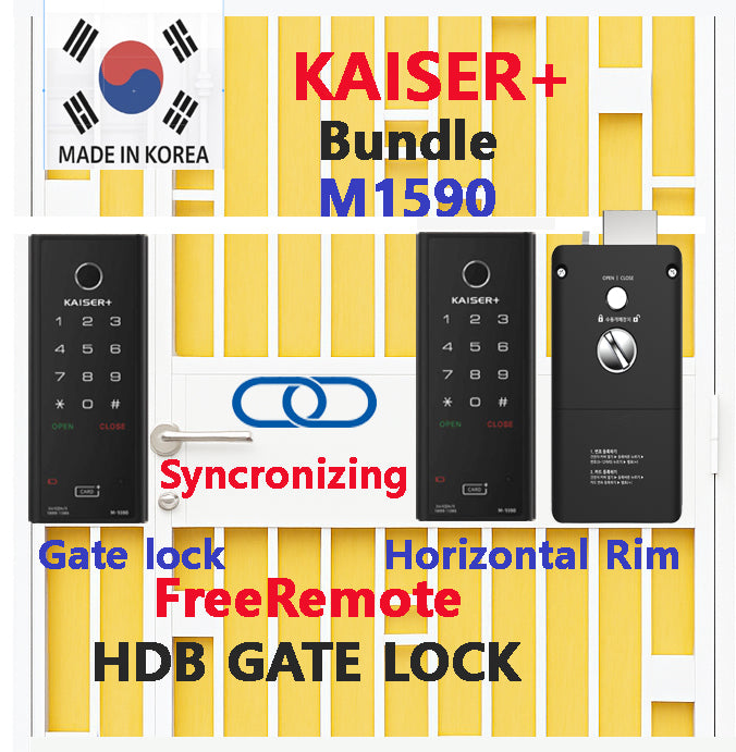 [HDB Gate Lock Bundle] M1593GNK Gate Lock + Horizontal Rim Lock (M1500SNK) Optional Wi-Fi | Made in Korea