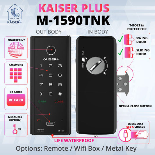 [Kaiser+] [Sliding Door Lock] M1590TNK, M1590TKK, Fingerprint Smart Lock, BLE Smart Lock, WiFi Smart Lock, Remote Control Door Lock, Digital Lock, Smart Lock for Home