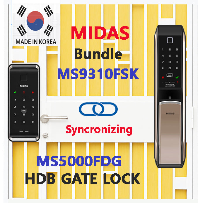 [HDB Gate Lock Bundle] MS5000FDG + MS9310FSK (SYNCRO Set) Dual Smart Lock for HDB Gates | PIN · RF Card · Fingerprint | Free Remote | Optional Wi-Fi | Made in Korea