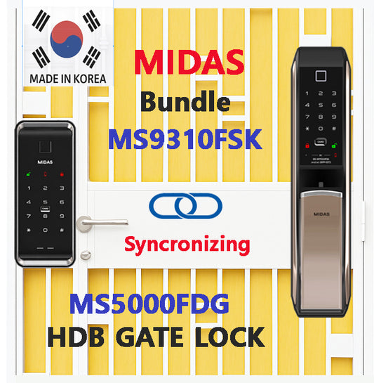 [HDB Gate Lock Bundle] MS5000FDG + MS9310FSK (SYNCRO Set) Dual Smart Lock for HDB Gates | PIN · RF Card · Fingerprint | Free Remote | Optional Wi-Fi | Made in Korea