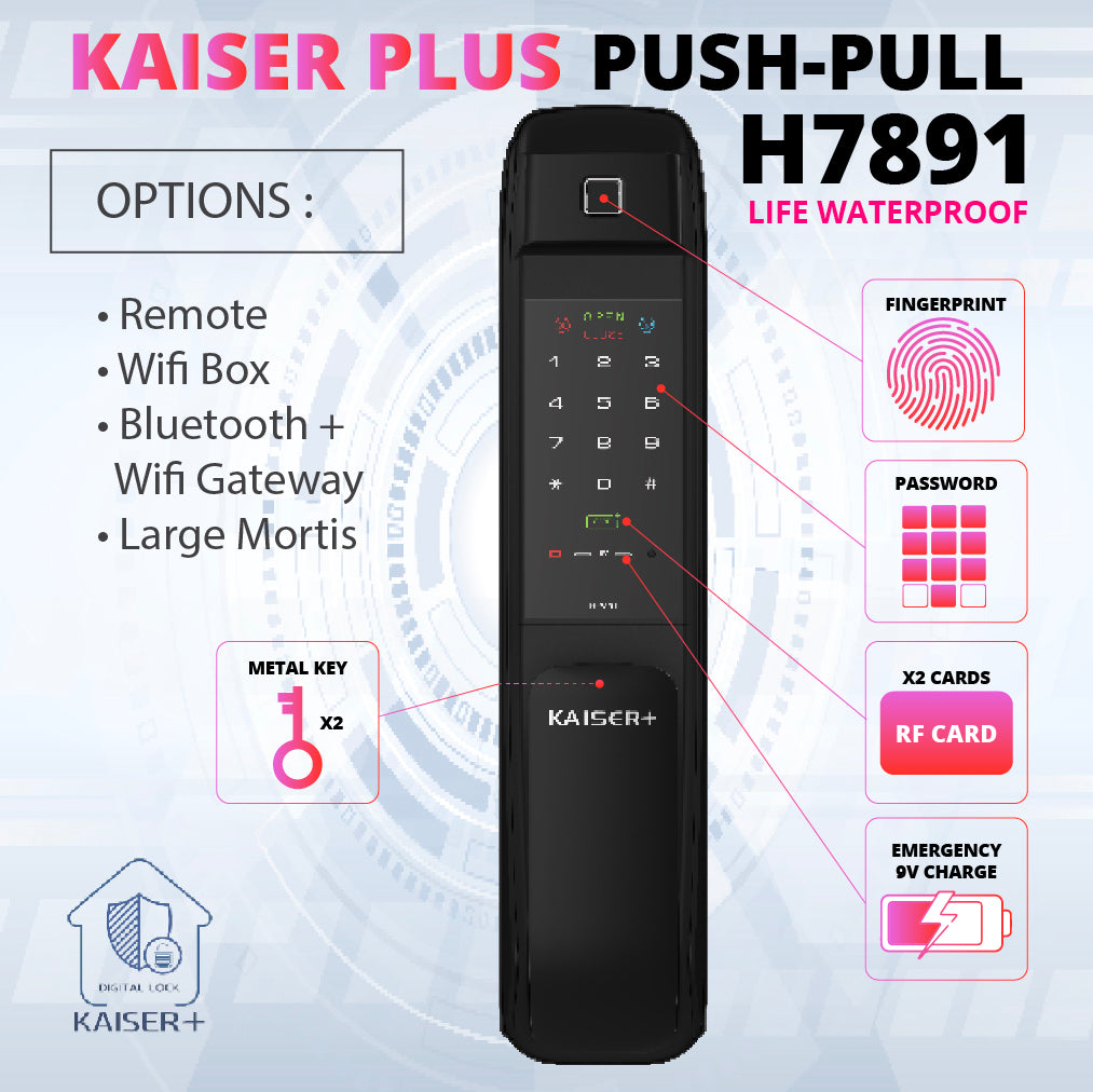 [HDB Gate Lock Bundle] M1593GNK Gate Lock + H7891XKK PIN 🔢 · RFID 💳 · Fingerprint 🧬 · SYNC 🔗 | 🎮 Free Remote | 📡 Optional Wi-Fi | KAISER+ Premium | Made for Tropical Climate