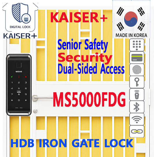 [HDB Gate Lock]MIDAS MS5000FDG Premium HDB Gate Smart Lock   Fingerprint, PIN & RFID Access   Optional IoT Remote Control | Family Safety Design   Made in Korea [