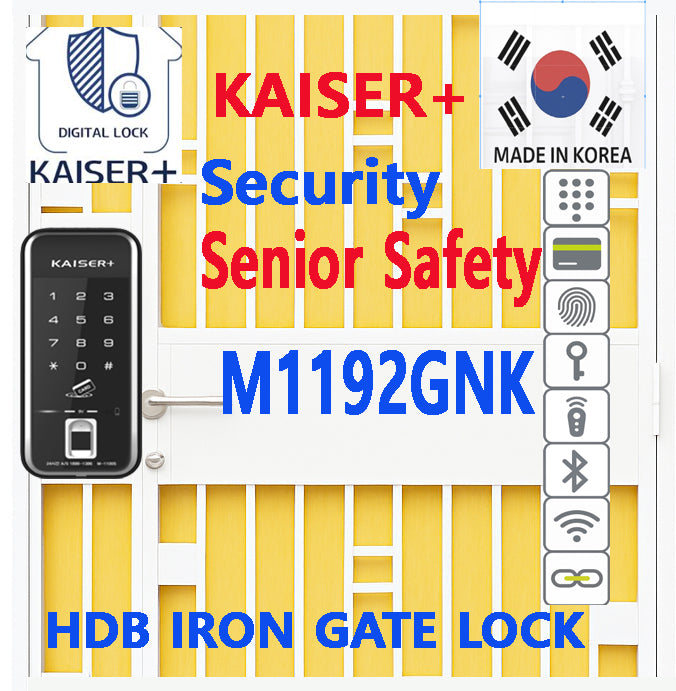 [HDB Gate Lock]KAISER+ M1192GNK Premium HDB Gate Smart Lock   Fingerprint, PIN & RFID Access   Optional IoT Remote Control | Family Safety Design   Made in Korea [