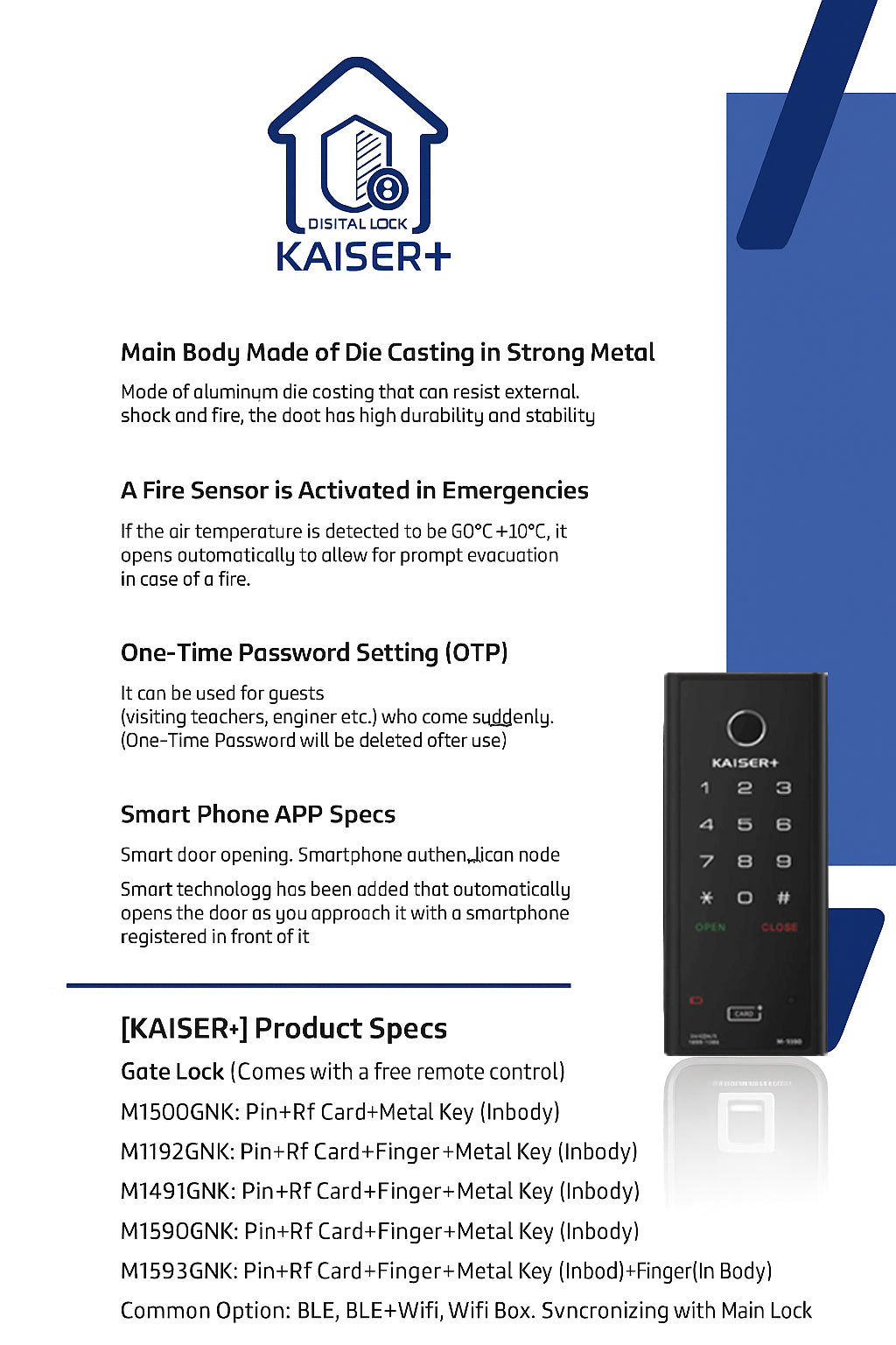 [HDB Gate Lock]KAISER+ M1590GNK Premium HDB Gate Smart Lock   Fingerprint, PIN & RFID Access   Optional IoT Remote Control | Family Safety Design   Made in Korea [