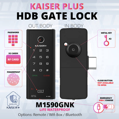[HDB Gate Lock] M1590GNK  Digital Smart Lock with PIN, RFID Card, Fingerprint | Remote Control & IoT (BLE + WiFi) | Dementia, Nursing Home, Prison Use | Made in Korea