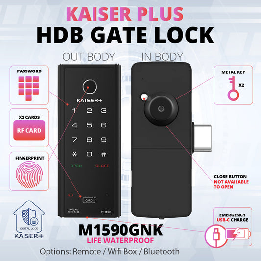 [MIDAS & KAISER+ Gate Lock] M1590GNK – HDB Gate Lock in Singapore | Digital Smart Gate Door Lock with PIN, RFID, Fingerprint, Remote Control | WiFi & BLE IoT Options | Dementia & Elderly Care Safety | Made in Korea Premium Smart Lock