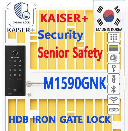 [HDB Gate Lock]KAISER+ M1590GNK Premium HDB Gate Smart Lock   Fingerprint, PIN & RFID Access   Optional IoT Remote Control | Family Safety Design   Made in Korea [