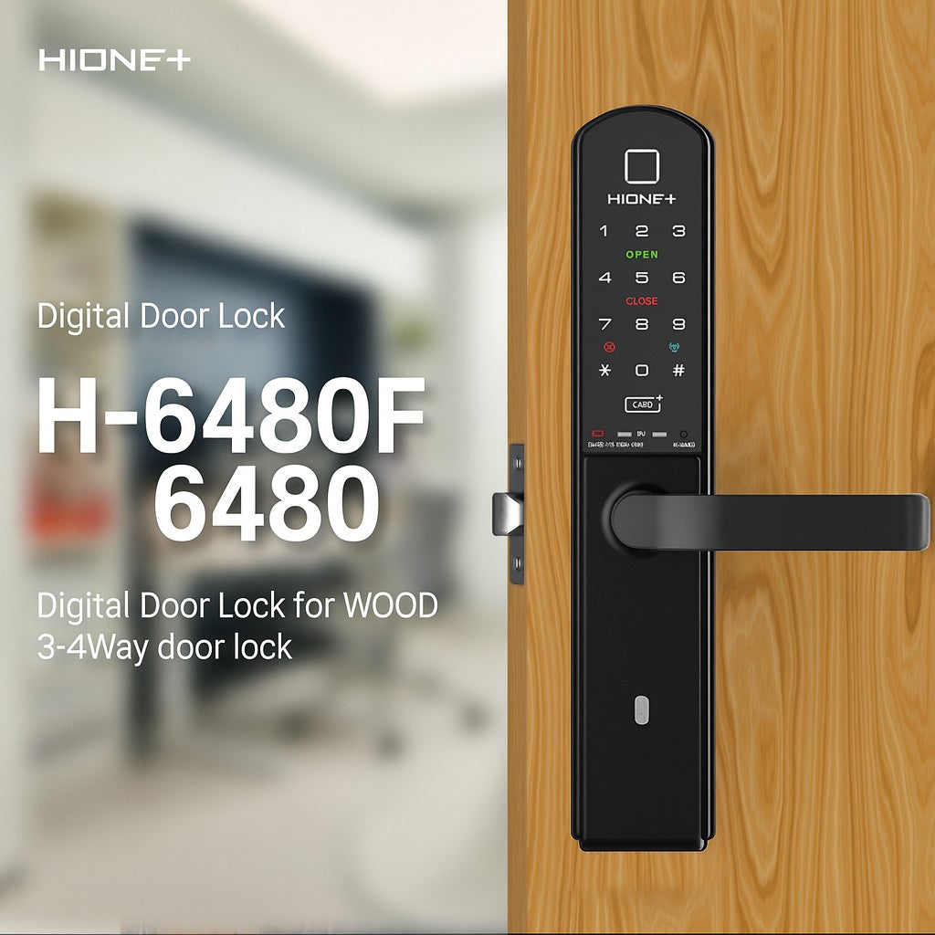 [Room Door Lock] HIONE PLUS H6480 / H6480F | Wooden & Room Door | PIN, Card, Fingerprint, Emergency Key | Remote, IoT, BLE, WiFi, Bluetooth | No-Drill Smart Door Lock