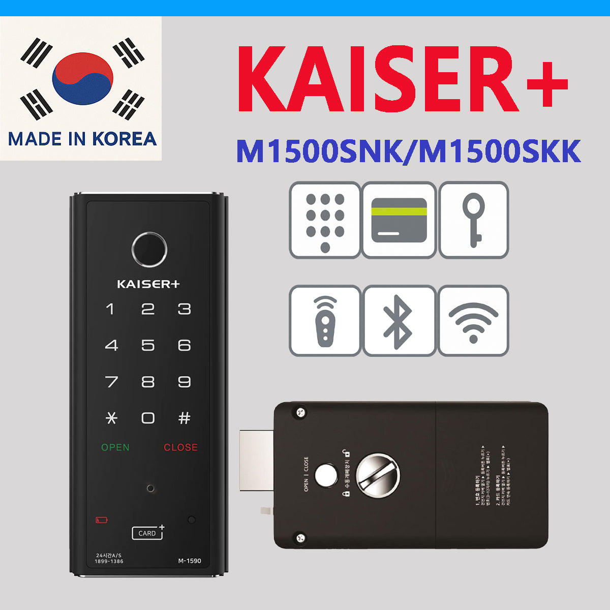 [Horizontal Rim Lock] M1590SNK  Digital Smart Rim Lock with PIN, RFID Card, Fingerprint | Remote Control & IoT (BLE + WiFi) | Main Door Swing Door| Made in Korea