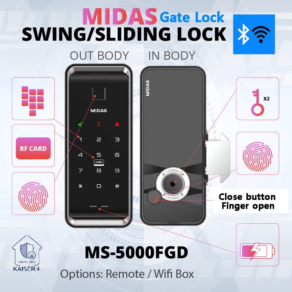 [HDB Gate Lock Bundle] MS5000FDG + MS9310FSK (SYNCRO Set) Dual Smart Lock for HDB Gates | PIN · RF Card · Fingerprint | Free Remote | Optional Wi-Fi | Made in Korea