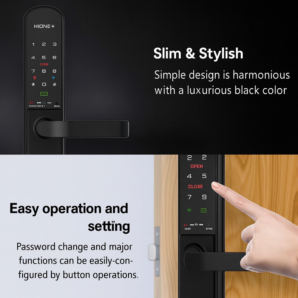 [Room Door Lock] HIONE PLUS H6480 / H6480F | Wooden & Room Door | PIN, Card, Fingerprint, Emergency Key | Remote, IoT, BLE, WiFi, Bluetooth | No-Drill Smart Door Lock