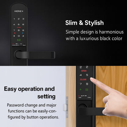 [Room Door Lock] HIONE PLUS H6480 / H6480F | Wooden & Room Door | PIN, Card, Fingerprint, Emergency Key | Remote, IoT, BLE, WiFi, Bluetooth | No-Drill Smart Door Lock