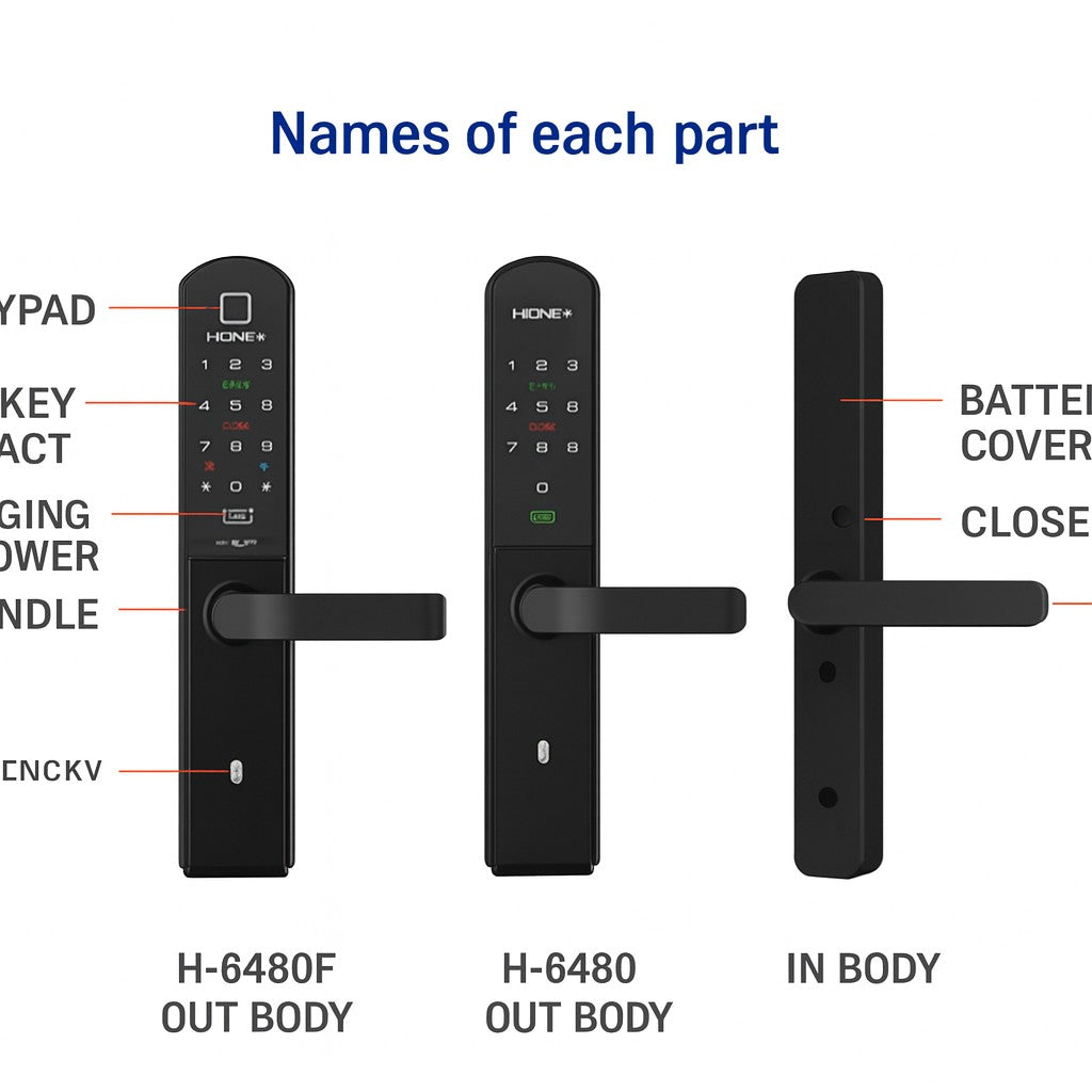 [Room Door Lock] HIONE PLUS H6480 / H6480F | Wooden & Room Door | PIN, Card, Fingerprint, Emergency Key | Remote, IoT, BLE, WiFi, Bluetooth | No-Drill Smart Door Lock