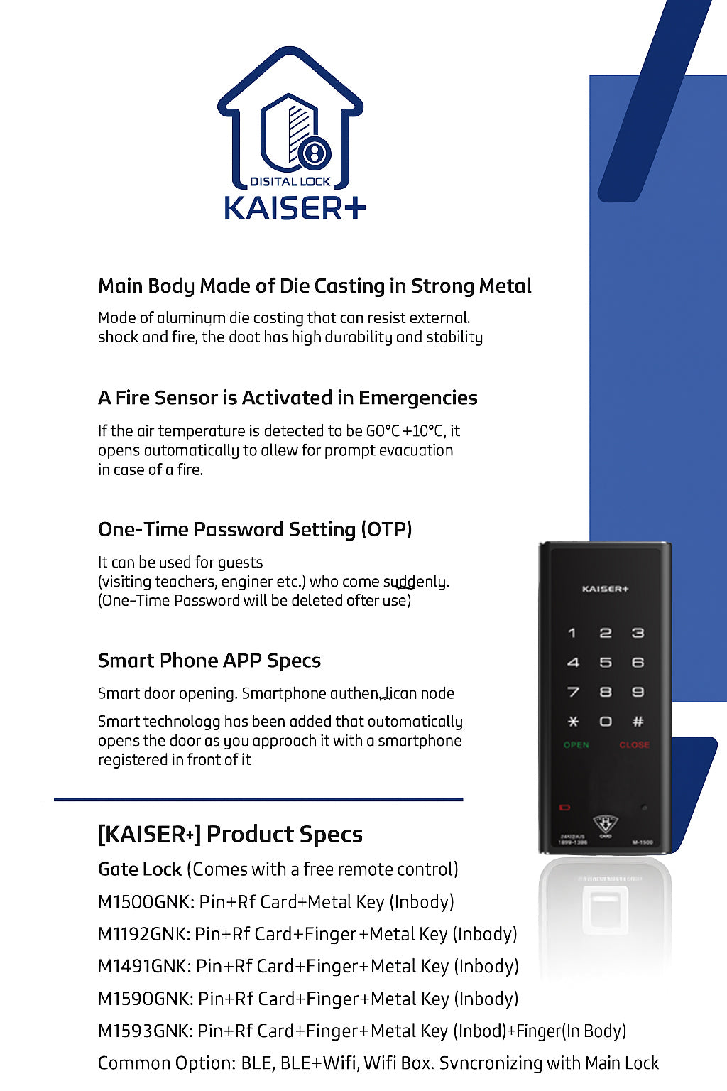 [HDB Gate Lock] M1500GNK  Digital Smart Lock with PIN, RFID Card, Fingerprint | Optional IoT (WiFi) | Dementia, Nursing Home, Prison Use | Made in Korea