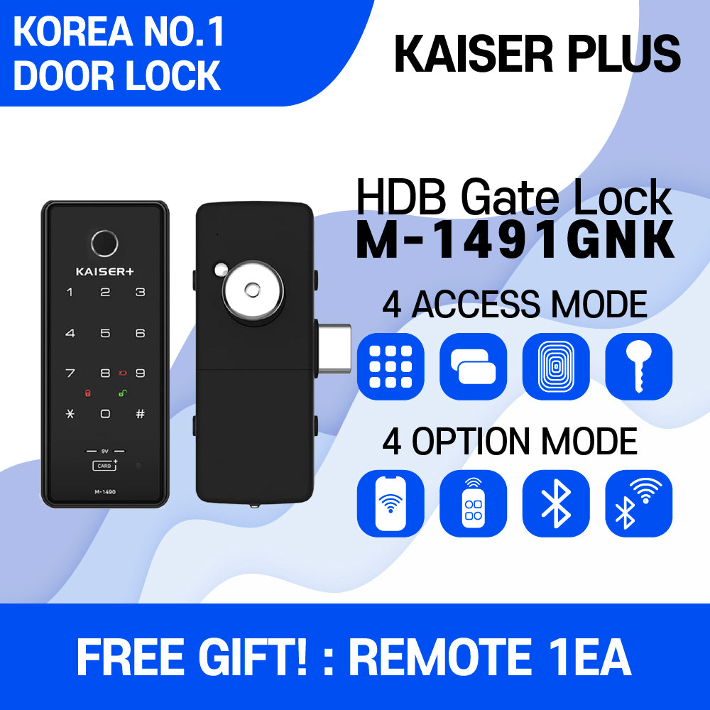 [HDB Gate Lock] M1491GNK – HDB Gate Lock in Singapore | Digital Smart Gate Door Lock with PIN, RFID, Fingerprint, Remote Control | WiFi & BLE IoT Options | Dementia & Elderly Care Safety | Made in Korea Premium Smart Lock