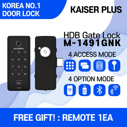 [HDB Gate Lock] M1491GNK – HDB Gate Lock in Singapore | Digital Smart Gate Door Lock with PIN, RFID, Fingerprint, Remote Control | WiFi & BLE IoT Options | Dementia & Elderly Care Safety | Made in Korea Premium Smart Lock