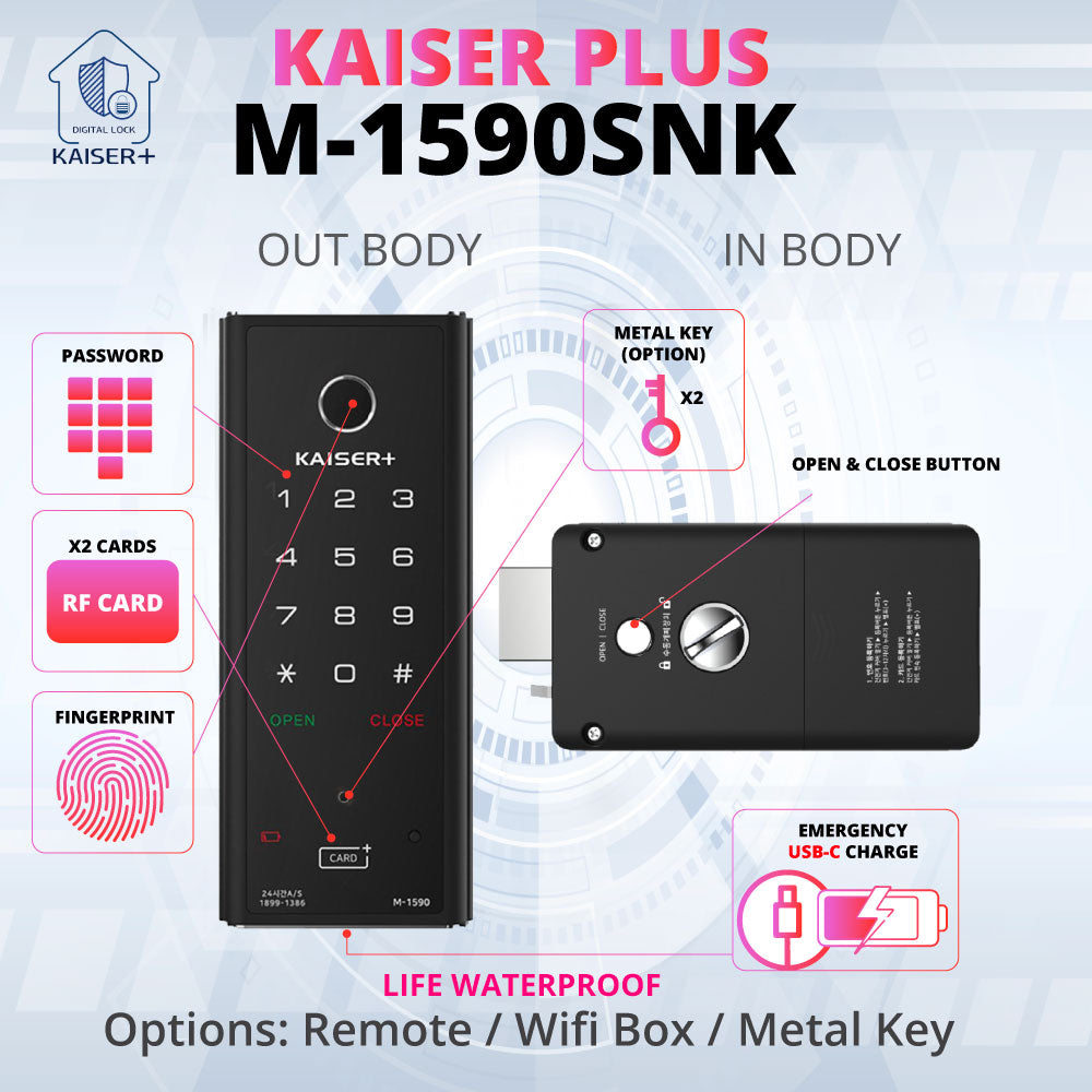 [KAISER+] M-1590SKK Metal key Iot door lock [ option: remote,bluetooth,wifi gate bridge]