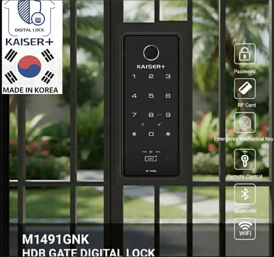 [HDB Gate Lock] M1491GNK – HDB Gate Lock in Singapore | Digital Smart Gate Door Lock with PIN, RFID, Fingerprint, Remote Control | WiFi & BLE IoT Options | Dementia & Elderly Care Safety | Made in Korea Premium Smart Lock