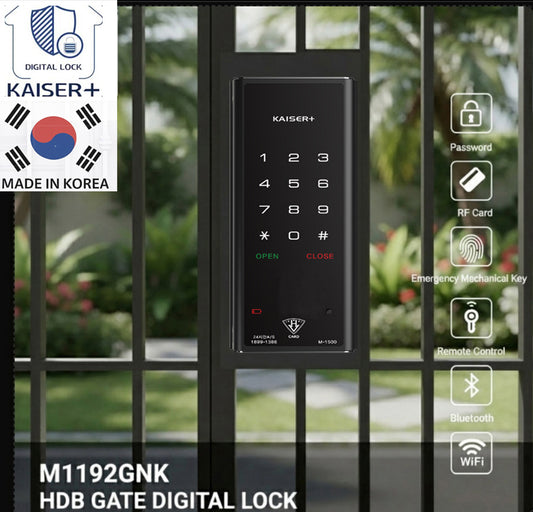 [HDB Gate Lock] M1500GNK –Digital Smart Lock with PIN, RFID Card, Fingerprint | Remote Control & IoT (BLE + WiFi) | Dementia, Nursing Home, Prison Use | Made in Korea