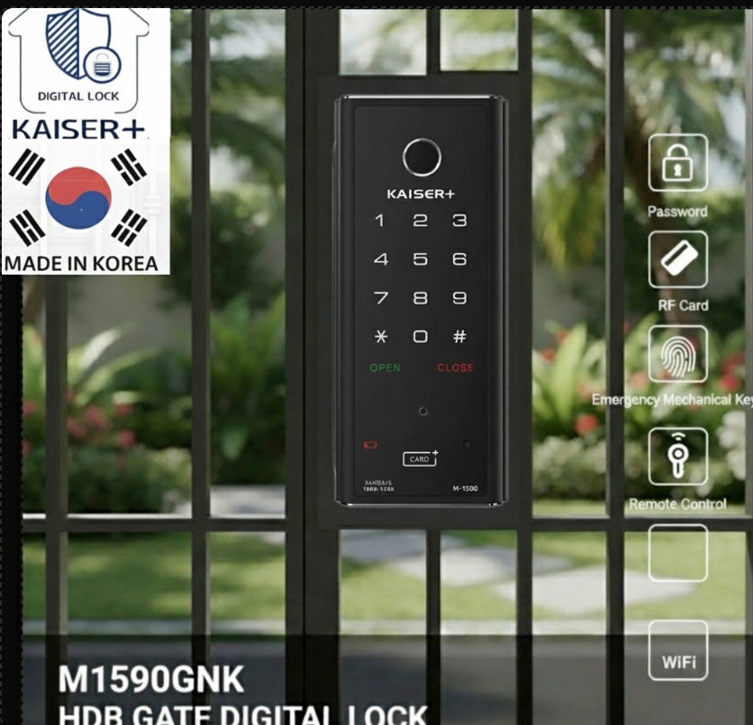 [HDB Gate Lock] M1590GNK  Digital Smart Lock with PIN, RFID Card, Fingerprint | Remote Control & IoT (BLE + WiFi) | Dementia, Nursing Home, Prison Use | Made in Korea