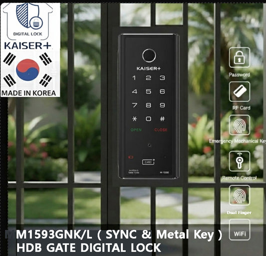 [HDB Gate Lock] M1593GNK – HDB Gate Lock in Singapore | Digital Smart Gate Door Lock with PIN, RFID, Fingerprint, Remote Control | WiFi & BLE IoT Options | Dementia & Elderly Care Safety | Made in Korea Premium Smart Lock