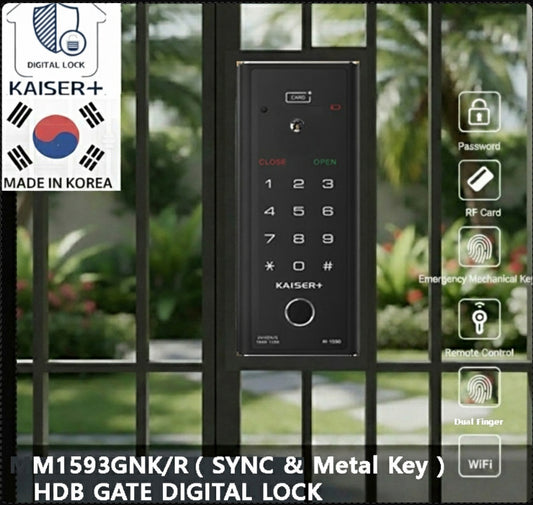 [HDB Gate Lock] M1593GNK(R) –Digital Smart Lock with PIN, RFID Card, Fingerprint | Remote Control & IoT (BLE + WiFi) | Dementia, Nursing Home, Prison Use | Made in Korea