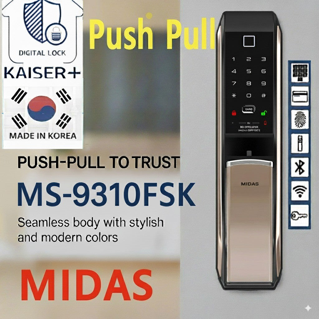 [PushPull]KAISER PLUS MS931FSK Premium Digital Push-Pull Door Lock | Euro Large Motise Smart Door Lock with PIN, RFID, Fingerprint, Emergency Key | Luxury Made in Korea Smart Lock | Motise, Remote Control, Wi-Fi & BLE IoT Options