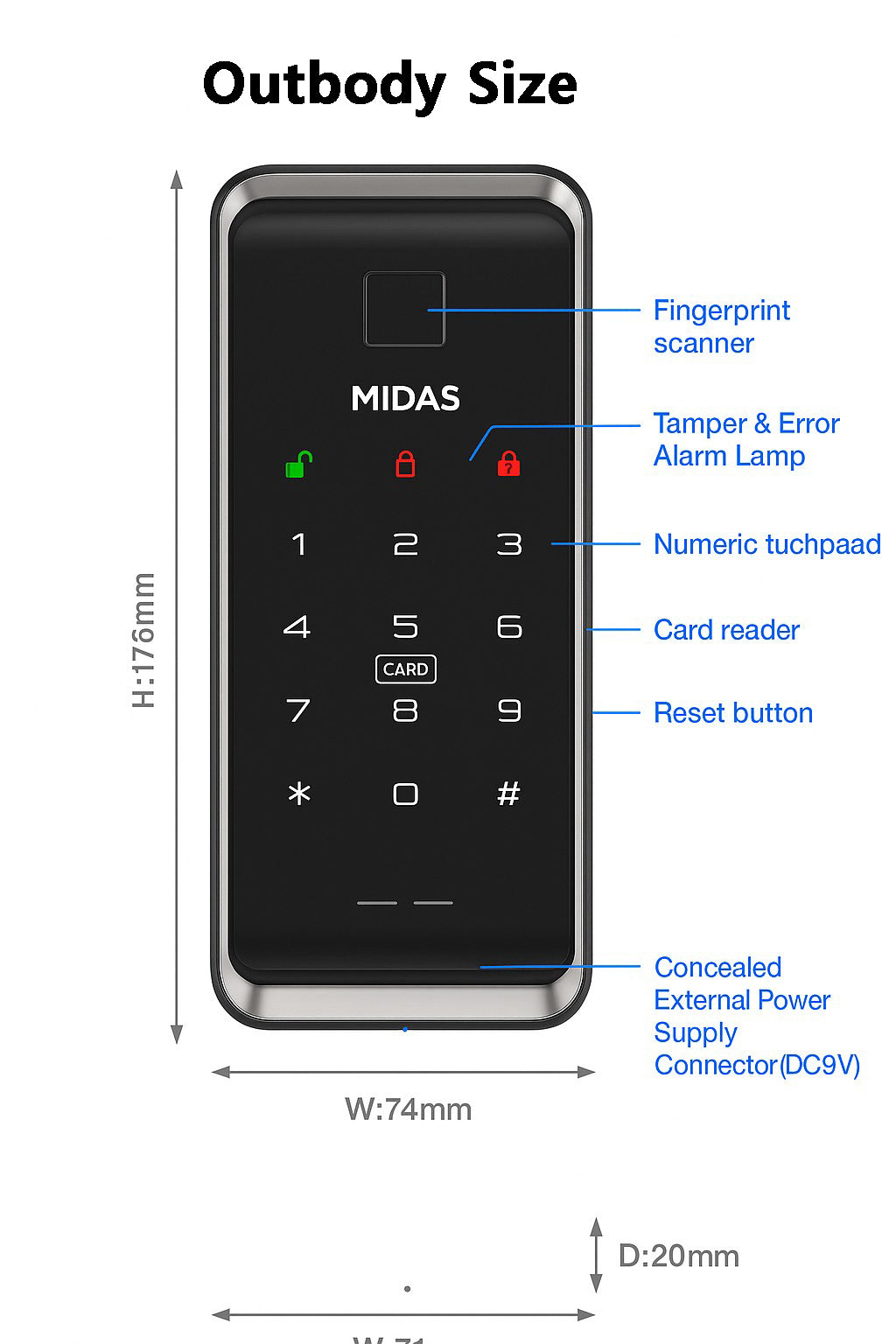 [Vertical Sliding Lock] MIDAS MS5000FDT, Fingerprint Smart Lock, WiFi Smart Lock, Optional Remote Control Door Lock, Digital Lock
