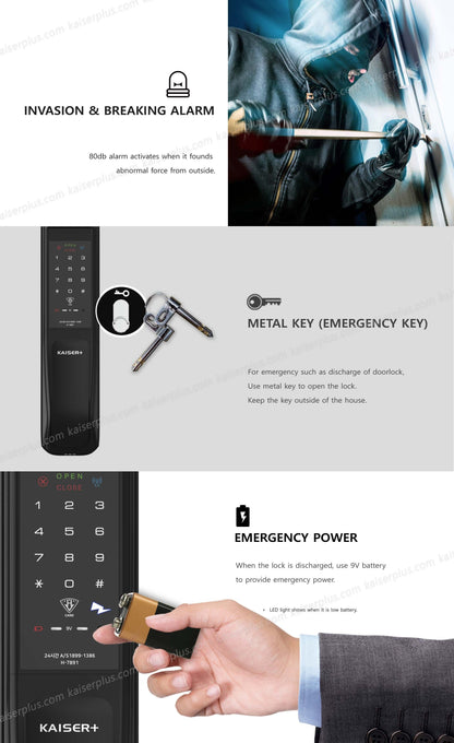 [Push-Pull Lock] H7891XKK  – Premium Digital Push-Pull Door Lock | Smart Door Lock with PIN, RFID, Fingerprint, Emergency Key | Luxury Made in Korea Smart Lock | Motise, Remote Control, Wi-Fi & BLE IoT Options